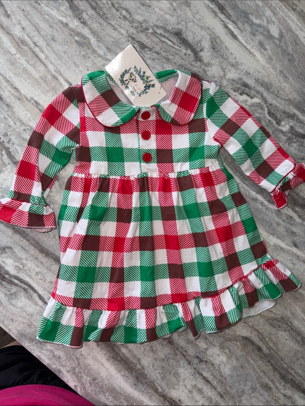 Girls Red Green Plaid Holiday Dress with Collar